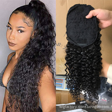 Clip in 100 human jerry curl ponytail, natural black kinky curl ponytail, brazilian remy 3b curly ponytail human hair